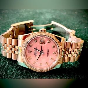 Perpetual Swiss Movement Watch with Mother Of Pearl Dial & Diamond Bezel NEW!